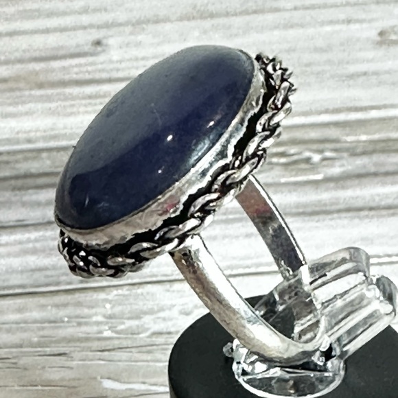 💕 Lapis gemstone ring stamped 925 silver plated size 8 - Picture 2 of 4